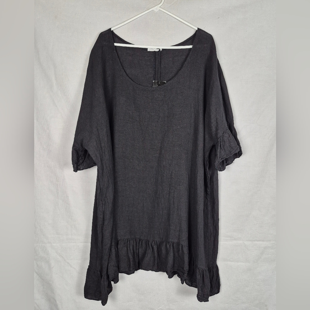New Ornella Paris Linen Tunic Top Womens Sidetail Black